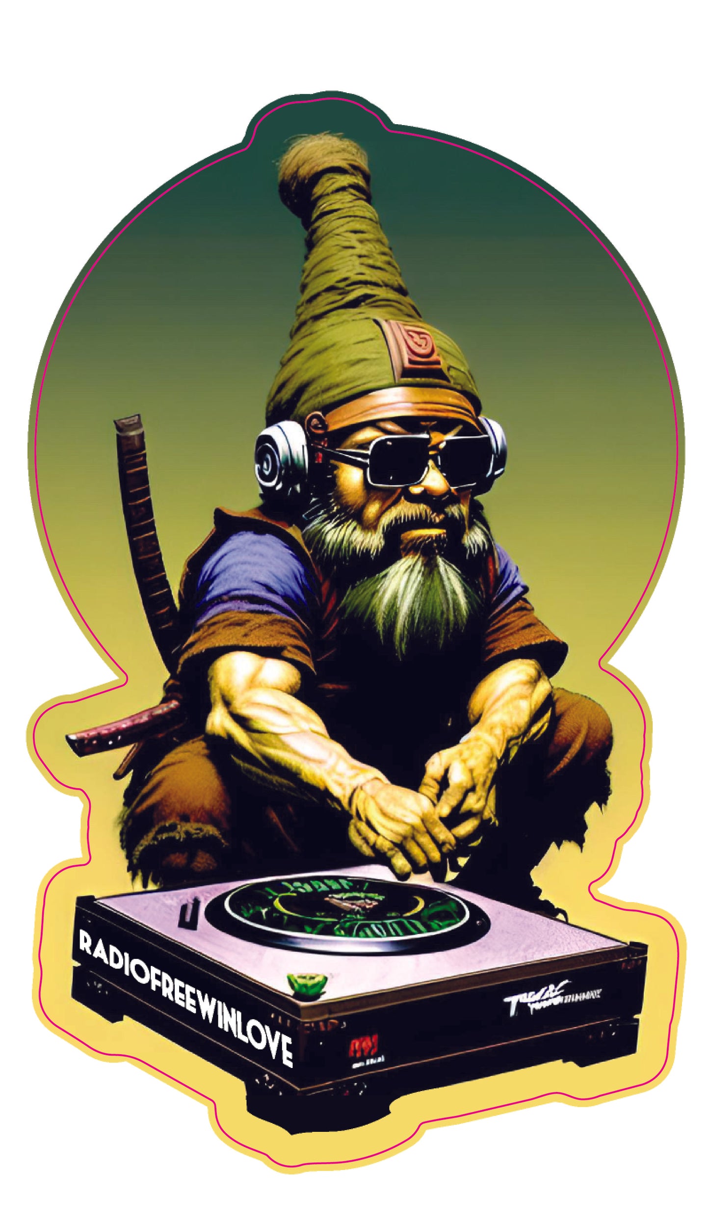 Samurai DJ Gnome 1 Sticker