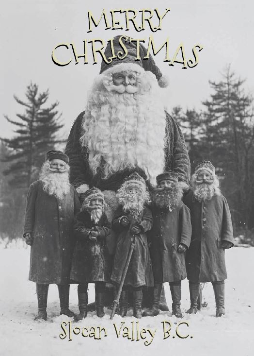 Merry Christmas Card – Giant Santa & Elves Portrait (Slocan Valley, BC)
