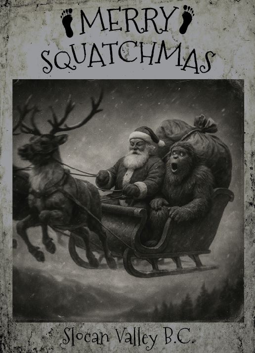 Merry Squatchmas Card – Santa & Sasquatch Sleigh Ride (Slocan Valley, BC)
