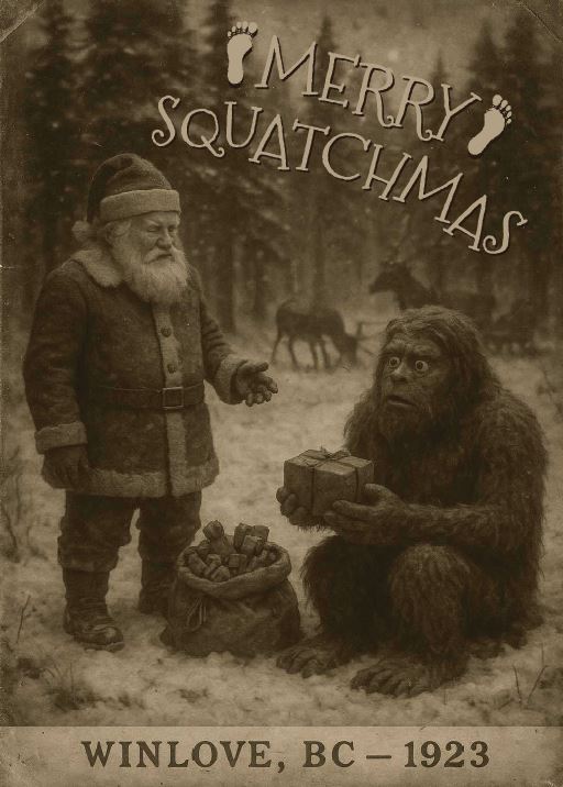 Merry Squatchmas Card – Vintage 1923 Winlove Holiday Card