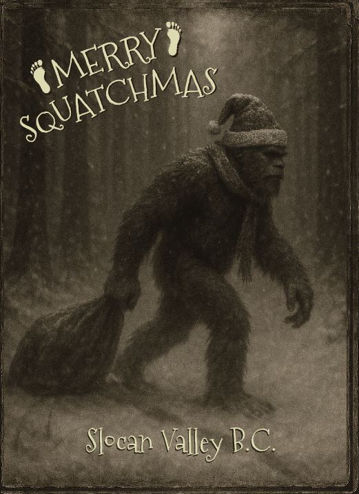 Merry Squatchmas Card – Sasquatch With Santa’s Sack (Slocan Valley, BC)